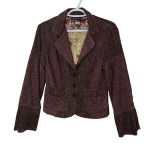 BKE Rare Vintage Tweed Blazer Jacket Brown Floral Lining Wool Blend‎ Size Medium